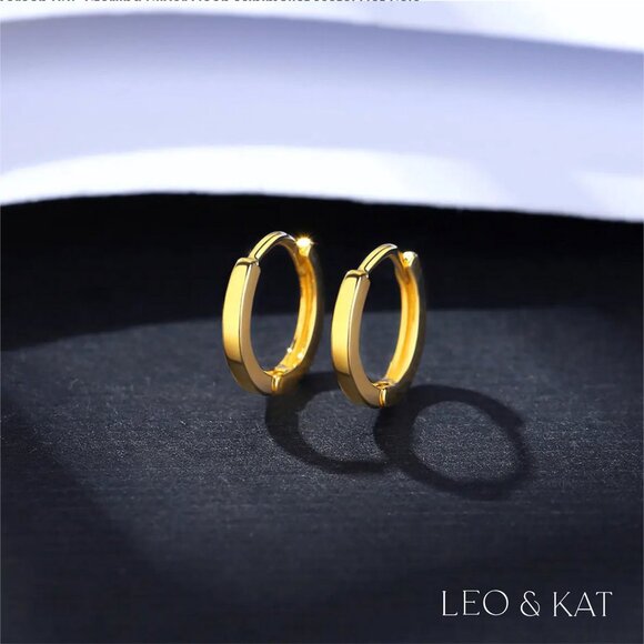 Dainty Minimalist Gold Huggie Earrings. 925 Sterling Silver. #1025 - Picture 3 of 5